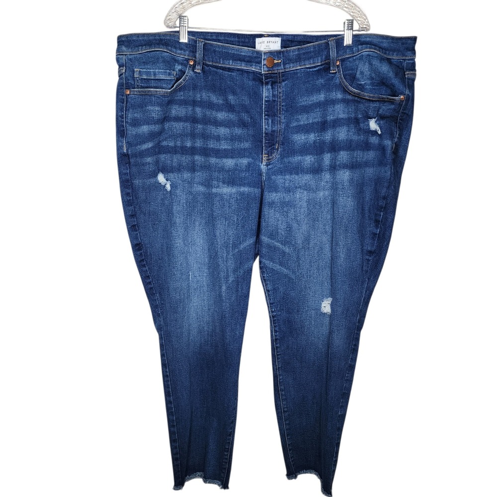 Lane Bryant Signature Fit Mid-Rise Skinny Jeans Blue Distressed Raw Hem‎ 30W/32W